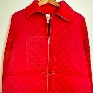 Rafaella Weekend Red Mixed Media Quilted Ribbed Knit Zip Up Jacket XL NWT